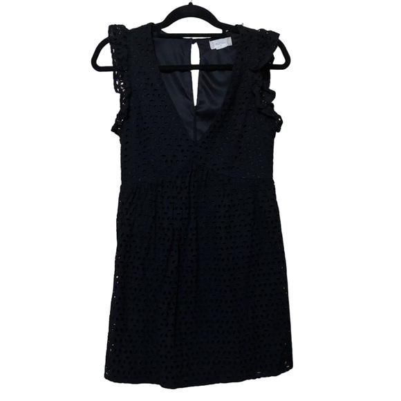 Altar’d State Eyelet Mini Dress Women’s 4 Black Ruffle Sleeve V-Neck Back-Slit - Picture 1 of 7